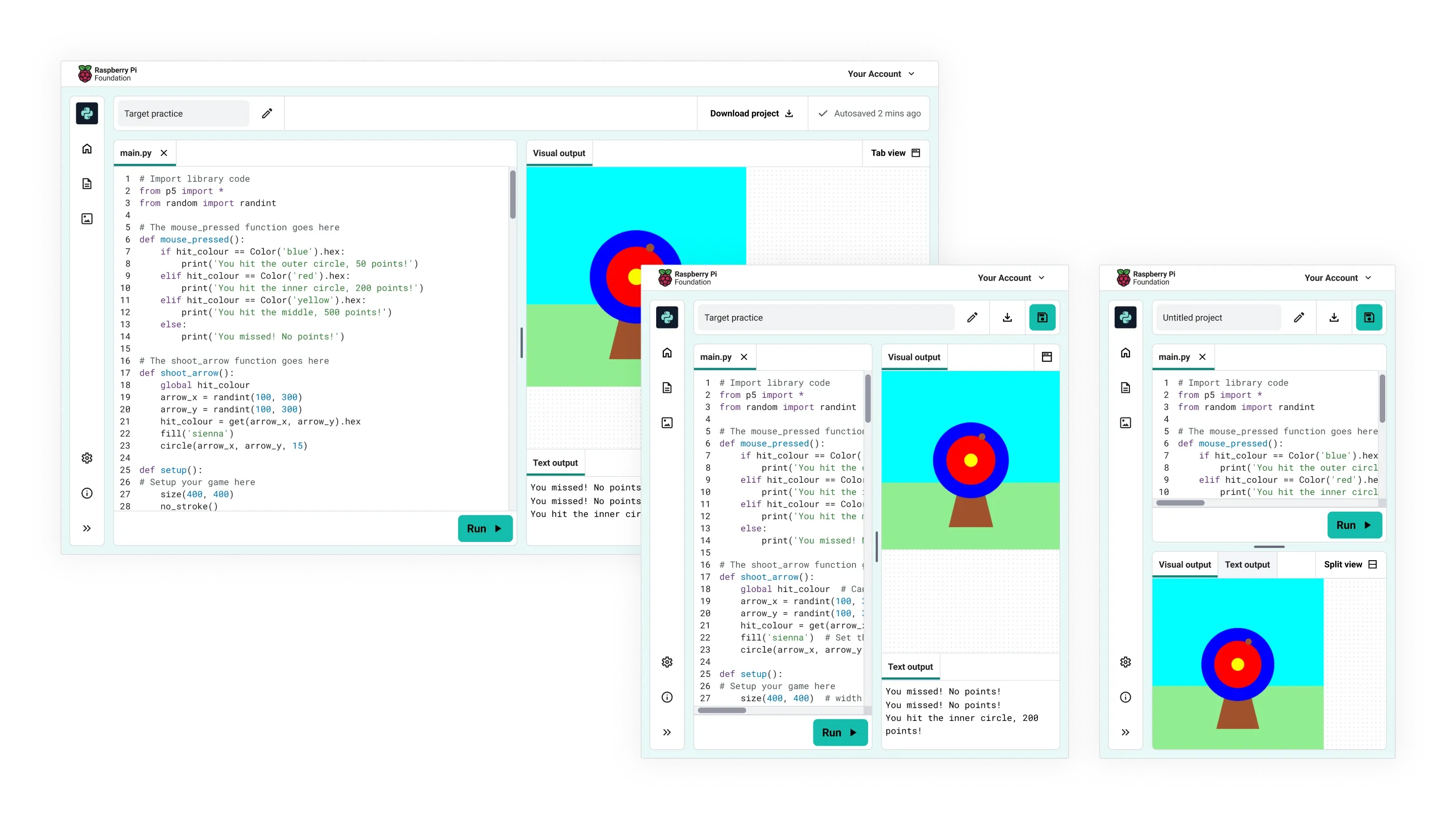 Multiple views of the Code Editor showing it at different screen sizes. Desktop, tablet and mobile size.